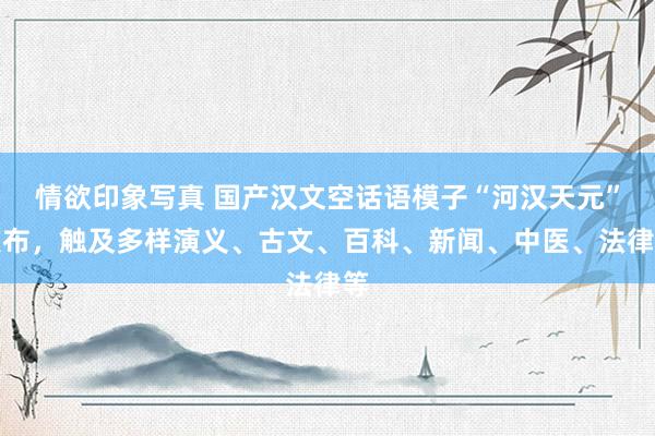 情欲印象写真 国产汉文空话语模子“河汉天元”发布，触及多样演义、古文、百科、新闻、中医、法律等